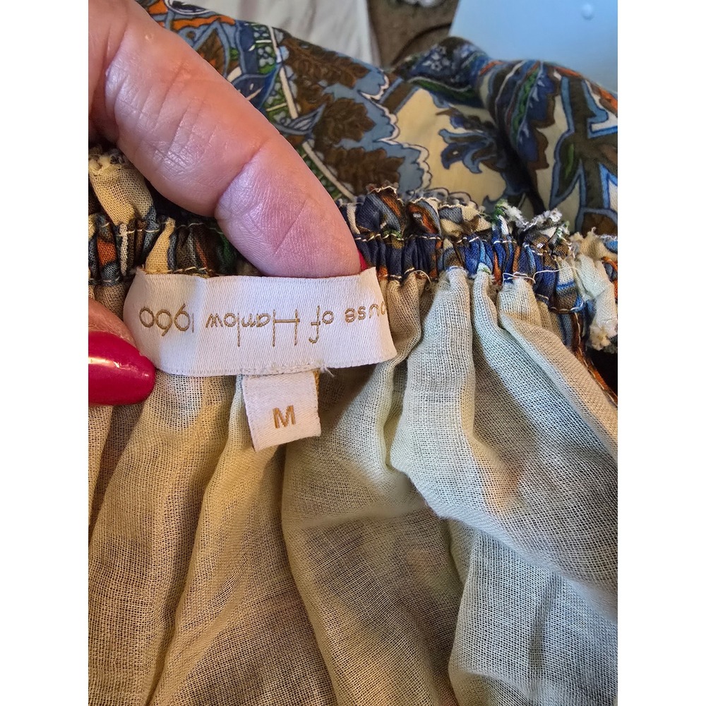 House of Harlow 1960 Paisley Floral Tiered Maxi Dress Blue Orange Cream Womens M - Picture 5 of 5